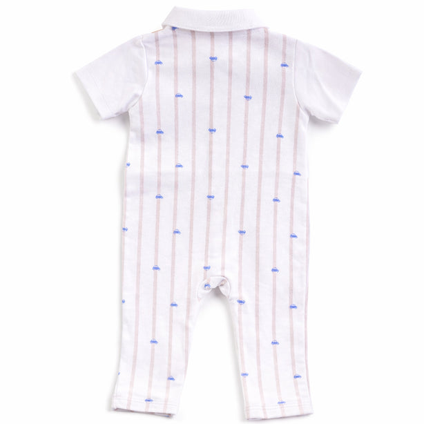 Teeny Tiny Sleepsuit  For Boy – Short Sleeve White (Car Design)
