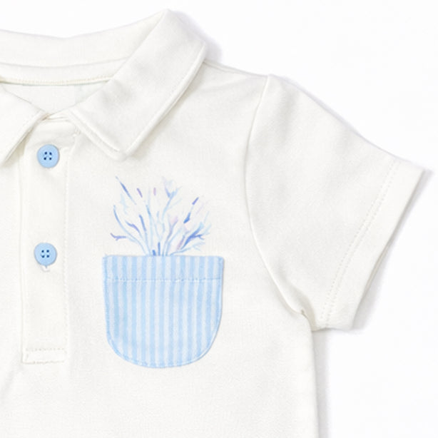 Teeny Tiny 2 Piece Set For Boy - White + Blue