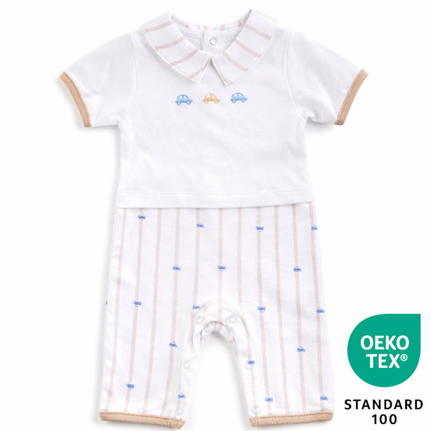 Teeny Tiny Sleepsuit For Boy - White (Car Design)