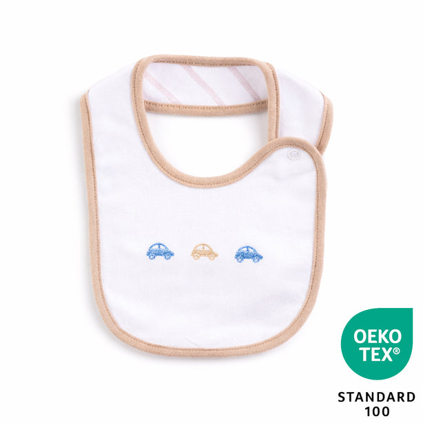 Teeny Tiny Baby Bib - White (Car Design)