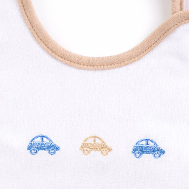 Teeny Tiny Baby Bib - White (Car Design)