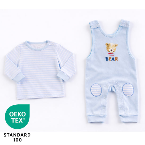 Teeny Tiny 2 Piece Dungaree Set - Blue (Bear Stripe)