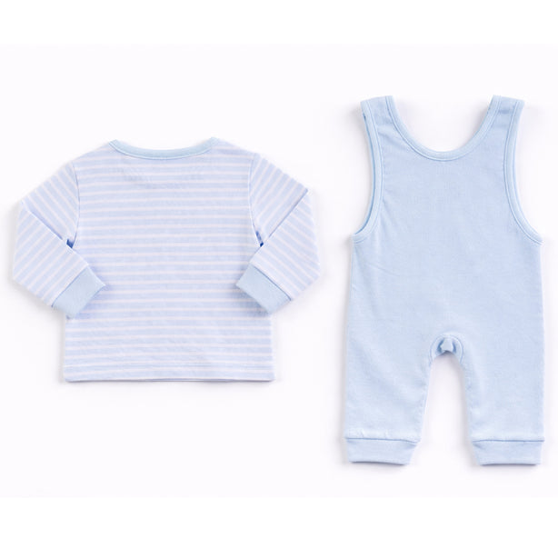 Teeny Tiny 2 Piece Dungaree Set - Blue (Bear Stripe)