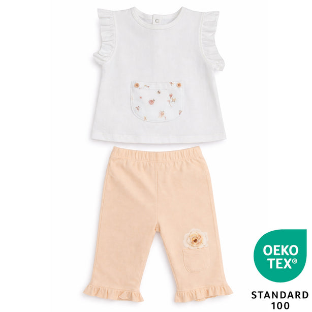 Teeny Tiny 2 Piece Set For Girl - White + Orange