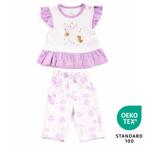 Teeny Tiny 2 Piece Set For Girl - Purple (Flower Design)