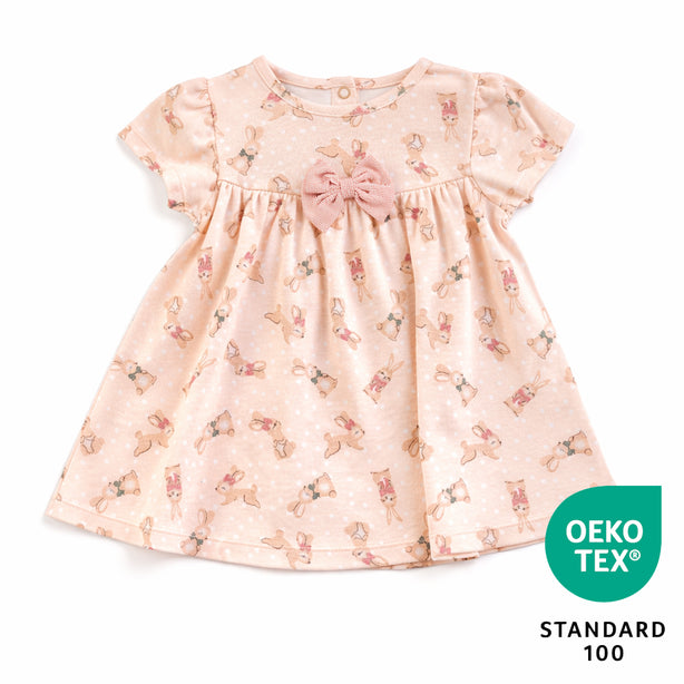 Teeny Tiny Dress For Girl - Pink Orange (Rabbit Design)