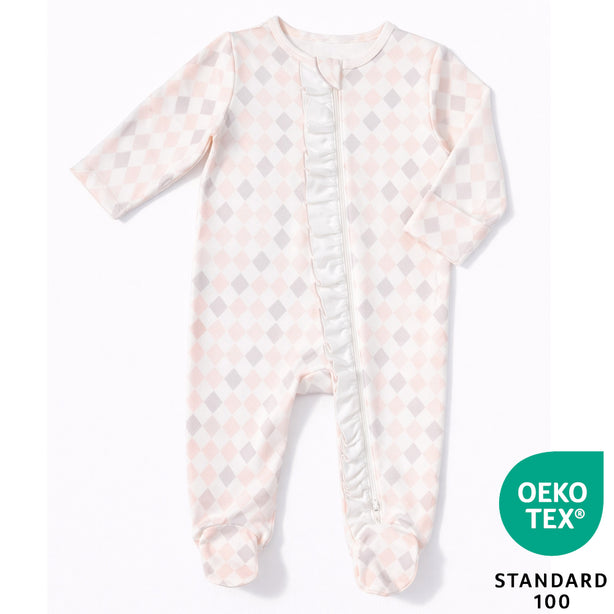 Teeny Tiny Soft and Cosy Sleepsuit – White (Squares Design)