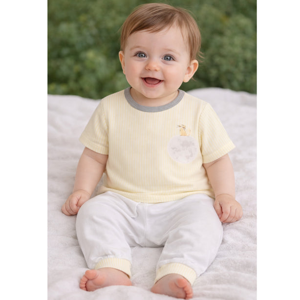 Teeny Tiny 2 Piece Set - Grey + Yellow (Stripe Cat) (Unisex)