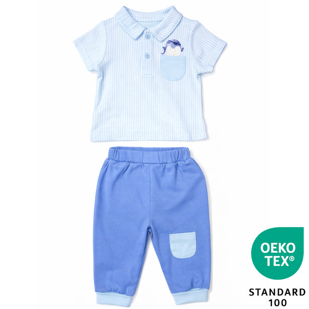 Teeny Tiny 2 Piece Set For Boy - Blue Stripe (Sea Animal)