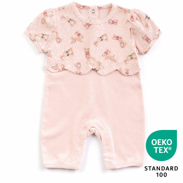 Teeny Tiny Romper For Girl - Pink Orange (Rabbit Design)