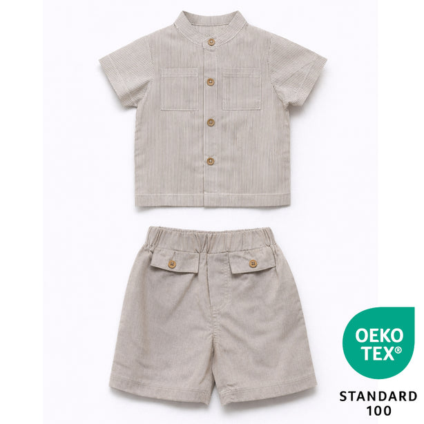 Teeny Tiny 2 Pieces Set For Boy - Grey Brown (Stripe)