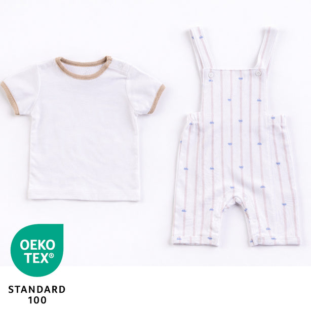 Teeny Tiny Dungaree 2 Piece Set For Boy - White (Car Design)