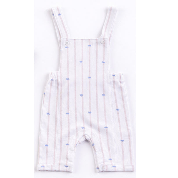 Teeny Tiny Dungaree 2 Piece Set For Boy - White (Car Design)