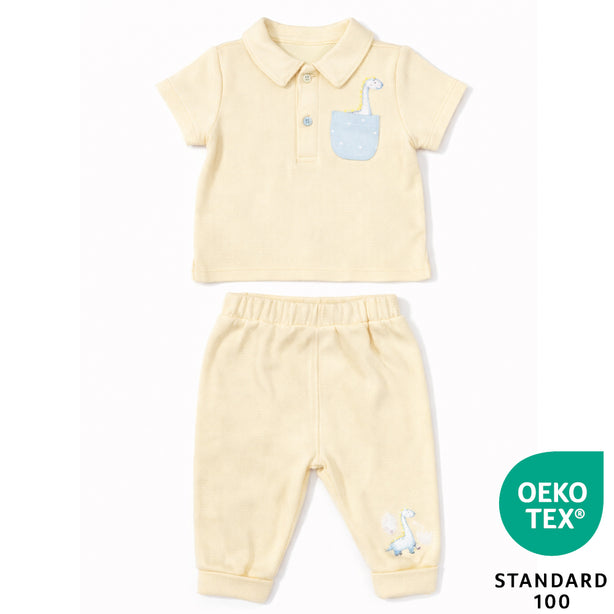 Teeny Tiny 2 Piece Set For Boy - Orange Yellow (Dinosaur)