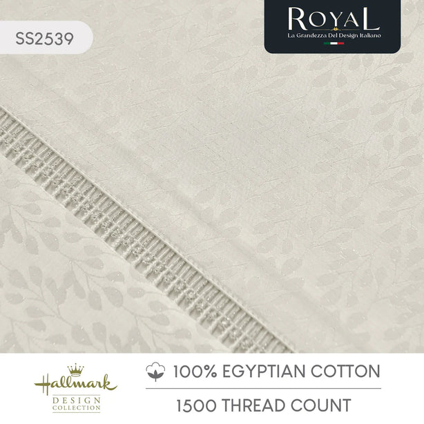 Hallmark Royal Egyptian Cotton Bed Sheet - 1500TC - Beige Lace