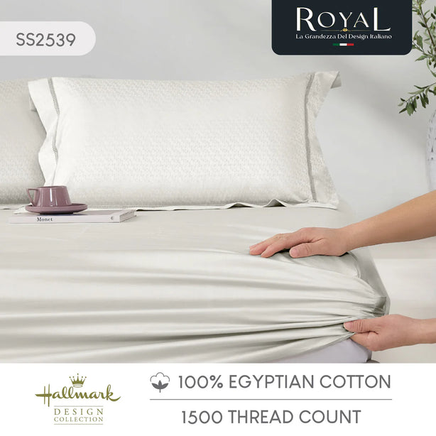 Hallmark Royal Egyptian Cotton Bed Sheet - 1500TC - Beige Lace