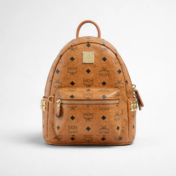 MCM Stark Side Studs Backpack in Visetos Cognac RS-MMKEAVE16CO001