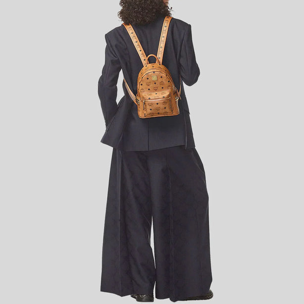 MCM Stark Side Studs Backpack in Visetos Cognac RS-MMKEAVE16CO001