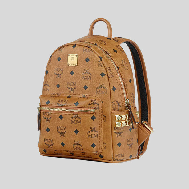 MCM Stark Side Studs Backpack in Visetos Cognac RS-MMKEAVE16CO001