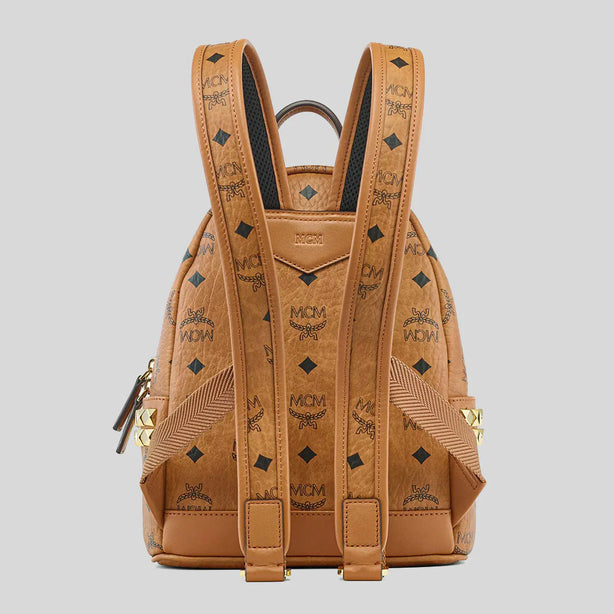 MCM Stark Side Studs Backpack in Visetos Cognac RS-MMKEAVE16CO001