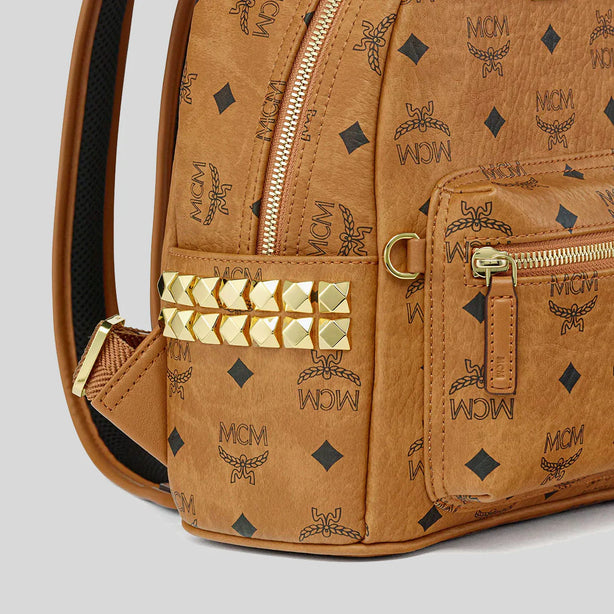 MCM Stark Side Studs Backpack in Visetos Cognac RS-MMKEAVE16CO001