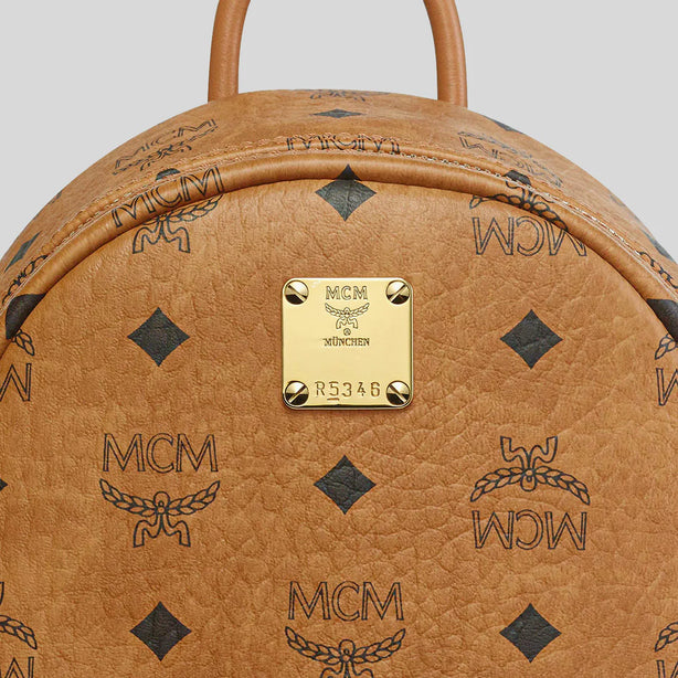 MCM Stark Side Studs Backpack in Visetos Cognac RS-MMKEAVE16CO001