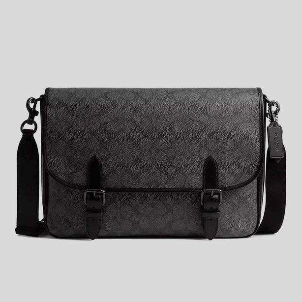COACH Hitch Messenger Bag In Signature Canvas Charcoal RS-CAH92