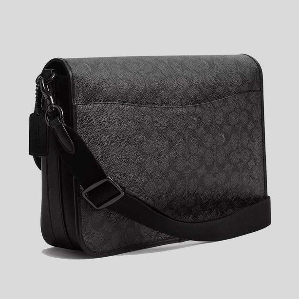 COACH Hitch Messenger Bag In Signature Canvas Charcoal RS-CAH92