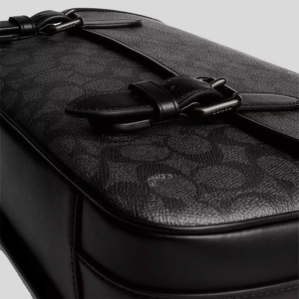 COACH Hitch Messenger Bag In Signature Canvas Charcoal RS-CAH92