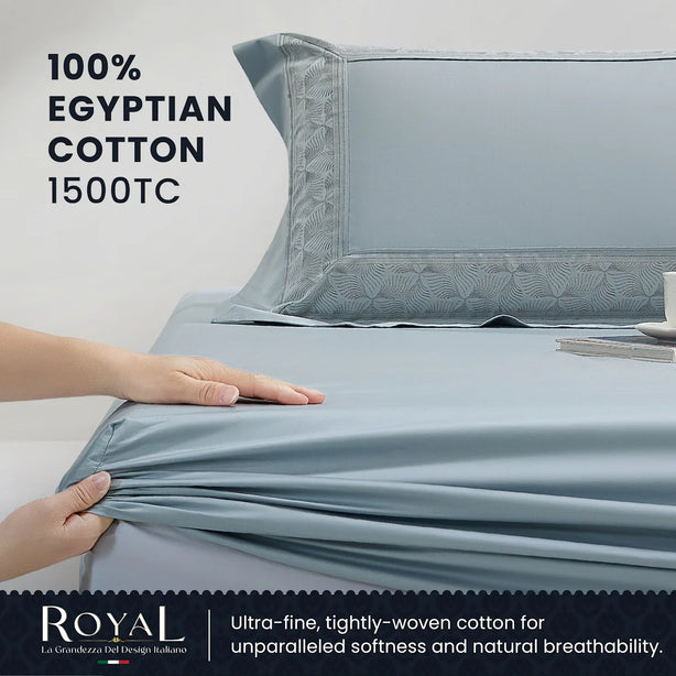 Hallmark Royal Egyptian Cotton Bed Sheet - 1500TC - Blue Lace