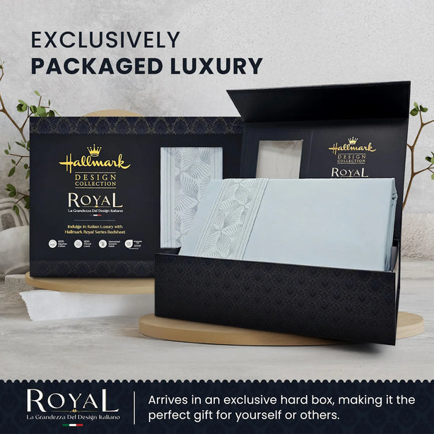 Hallmark Royal Egyptian Cotton Bed Sheet - 1500TC - Blue Lace