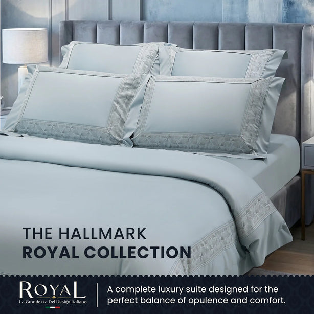 Hallmark Royal Egyptian Cotton Bed Sheet - 1500TC - Blue Lace