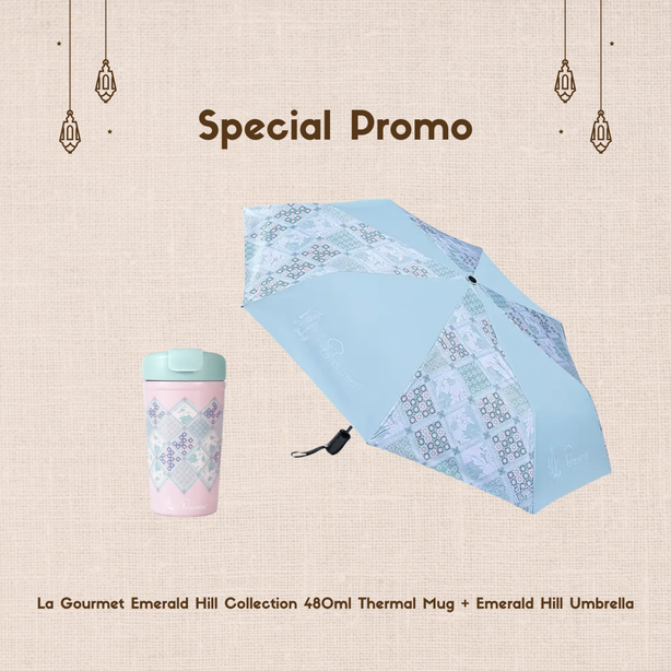 La Gourmet Emerald Hill Collection 480ml Thermal Mug + Emerald Hill Collection Umbrella