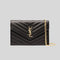 SAINT LAURENT YSL Matelasse Envelope Chain Wallet In Grain De Poudre Embossed Leather Black RS-857605BOW01
