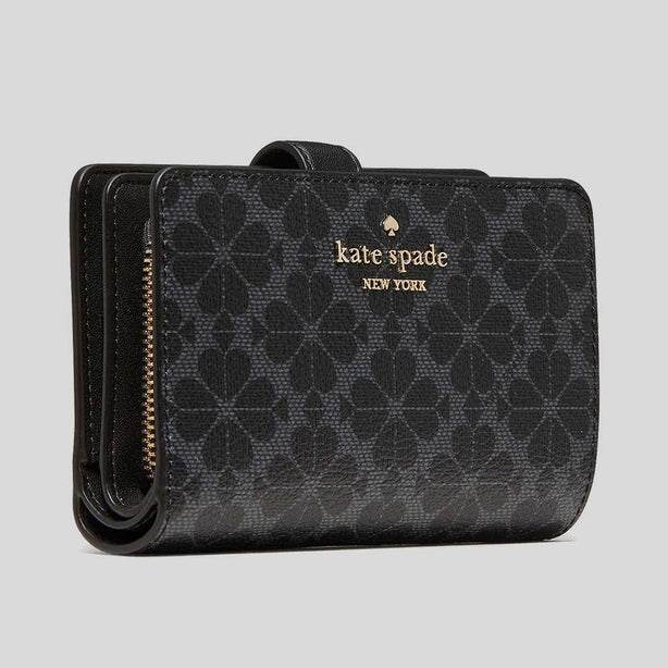 KATE SPADE Spade Flower Medium Compact Bifold Wallet Black RS-KN756