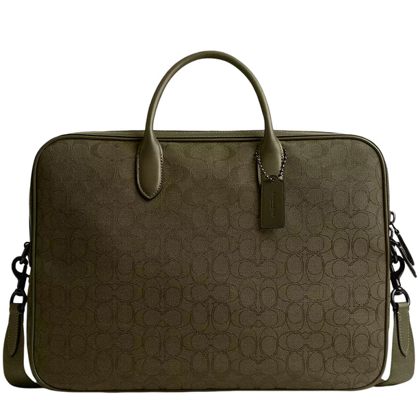 Coach Theo Work Bag In Signature Jacquard - Olive Drab CAK97