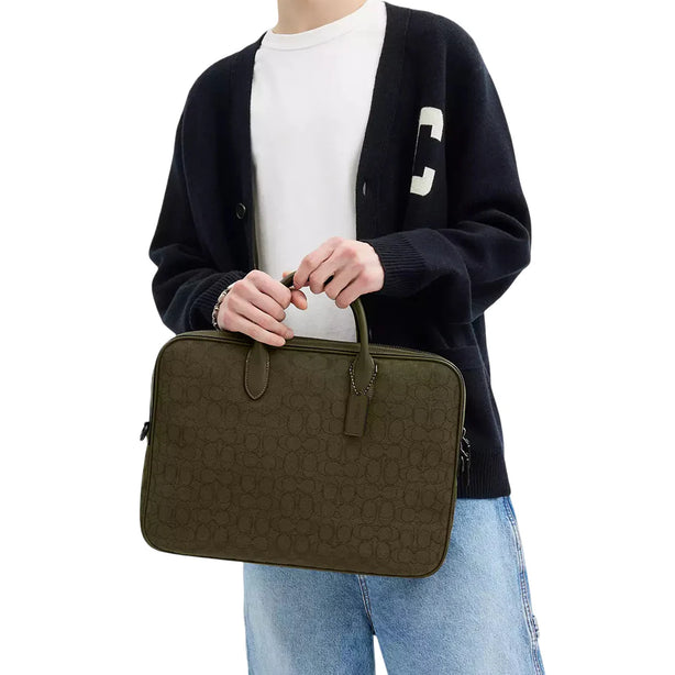 Coach Theo Work Bag In Signature Jacquard - Olive Drab CAK97