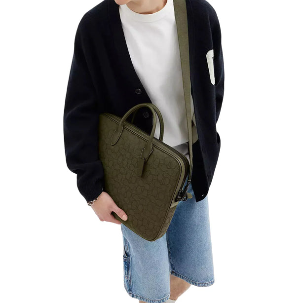 Coach Theo Work Bag In Signature Jacquard - Olive Drab CAK97