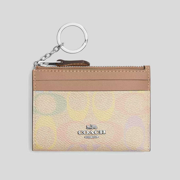 COACH Mini Skinny Id Case In Rainbow Signature Canvas Sand Multi RS-CDF92