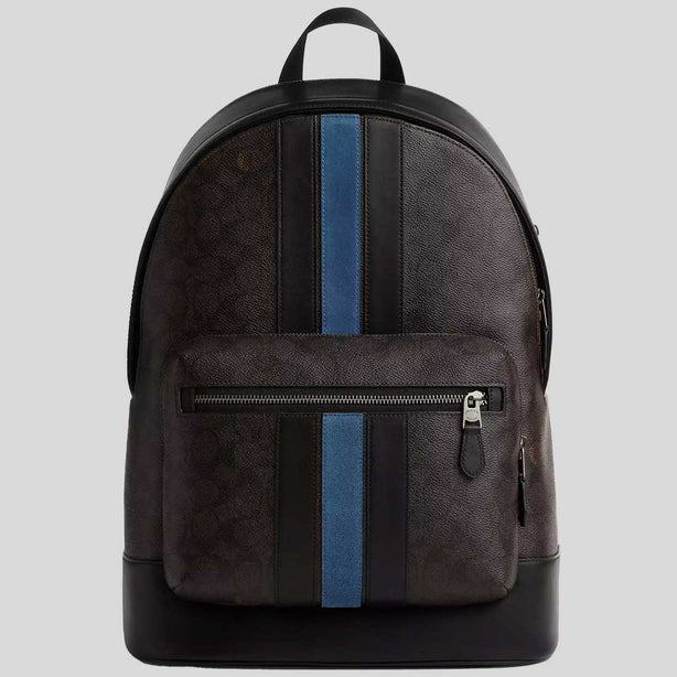 COACH West Backpack In Signature Canvas With Varsity Stripe Walnut Multi RS-CDC54