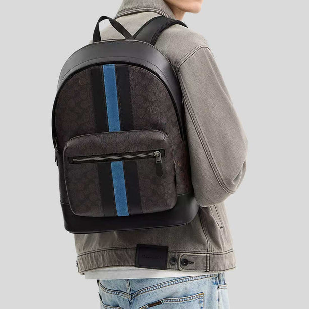 COACH West Backpack In Signature Canvas With Varsity Stripe Walnut Multi RS-CDC54