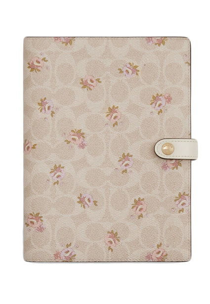 Coach Notebook In Signature Canvas With Floral Print - Sand Multi