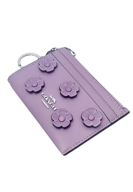 Coach Mini Skinny ID Case With Floral Applique - Lilac Purple