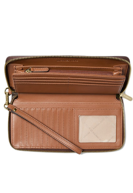 Michael Kors Jet Set Travel Large Signature Logo and Metallic Continental Wallet - Brown