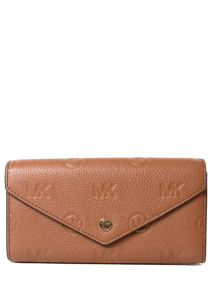 Michael Kors Jet Set Travel Large Logo Embossed Leather Envelope Continental Wallet - Brown