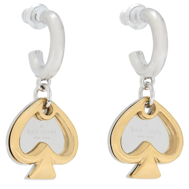 Kate Spade Statement Spade Charm Drop Huggies Earrings - Silver Gold KL110
