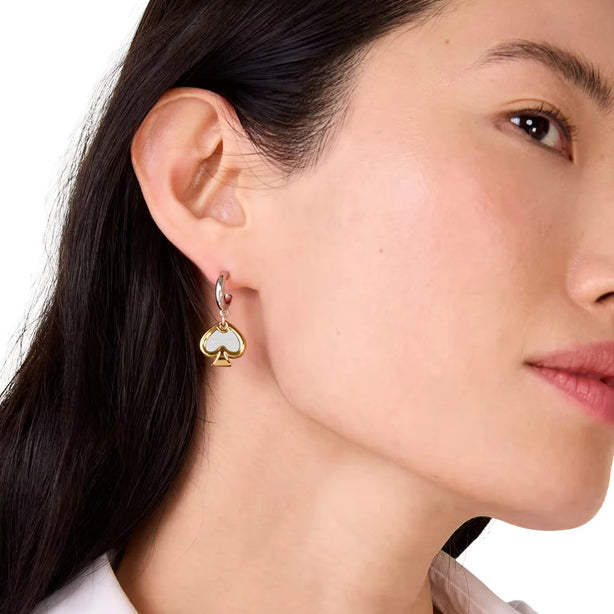 Kate Spade Statement Spade Charm Drop Huggies Earrings - Silver Gold KL110