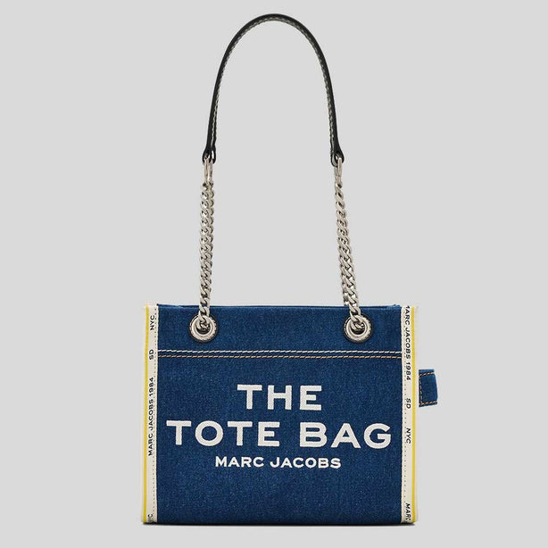 MARC JACOBS The Denim Chain Small Tote Bag Dark Wash RB-2F4HTT029H05