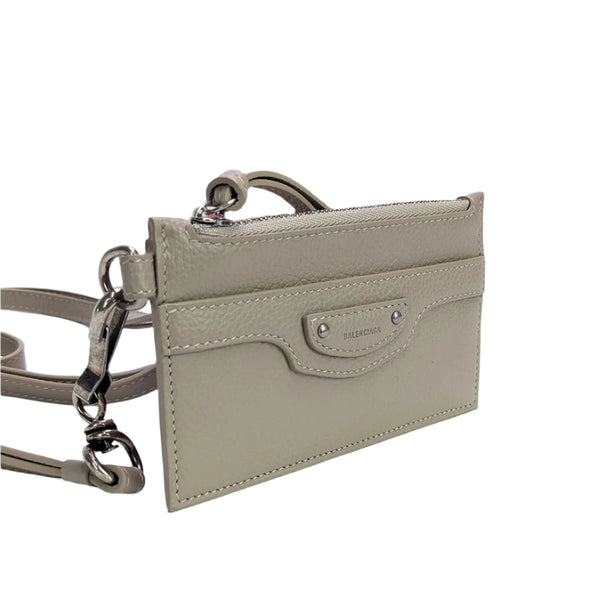 BALENCIAGA  Leather Lanyard Card Holder Grey RB-655246
