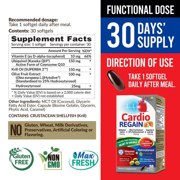 LABO Nutrition CardioREGAIN EX Ubiquinol CoQ10 Mitochondrial Support Heart & Energy